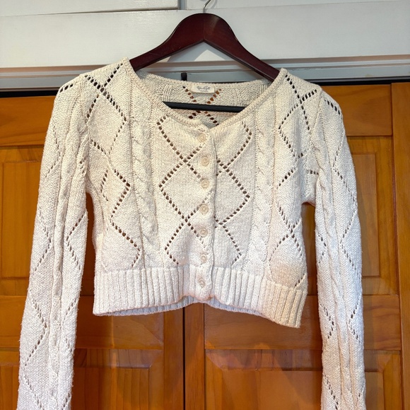 John Galt 100% Cotton Crop Cable Knit Cream Cardigan Sweater Brandy Melville - Picture 1 of 12